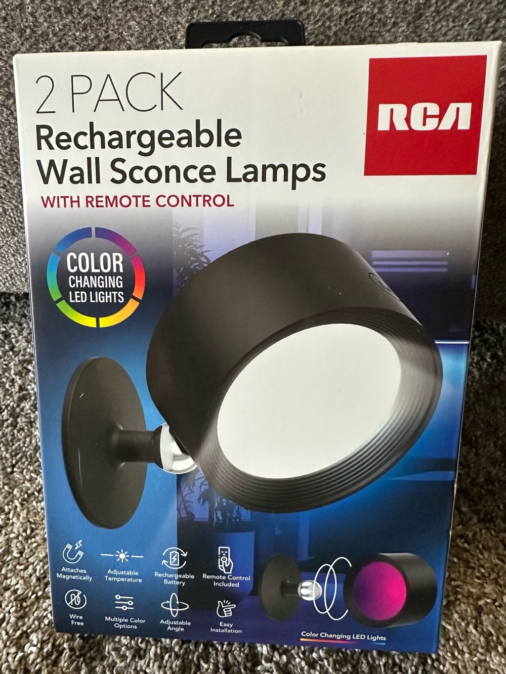 Rechargeable Wall Sconce Lights With Remote 2 Pack RCA New in Box